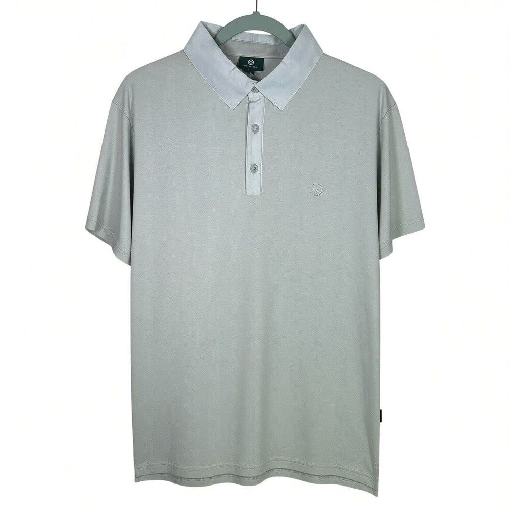 AG Adriano Goldschmied Polo Shirt Mens Medium Gray Golf Preppy S/S Satin Collar